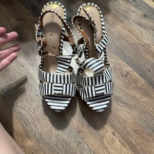 Gianni Bini Black and White Striped Sandals